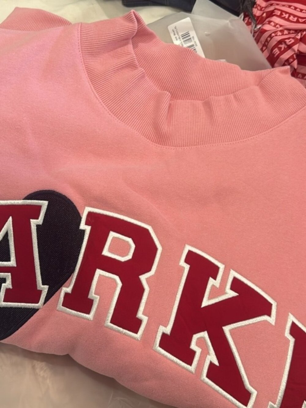 PARKE Arched Varsity Logo Crewneck Sweatshirt in Pink